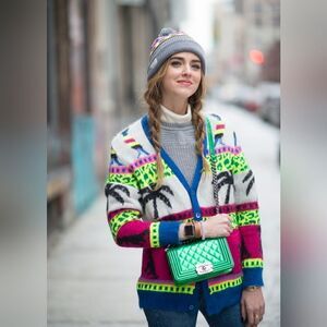 Saint Lauren Jacquard Mohair Dinosaur Cardigan in Multi Size XS